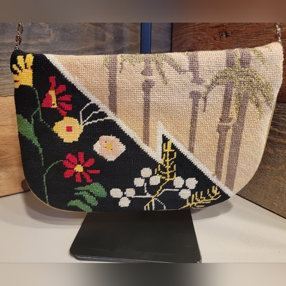 VTG Patricia Smith 1980 Needlepoint Moon Bag With Handpainted Lacquered Flap - Picture 2 of 15